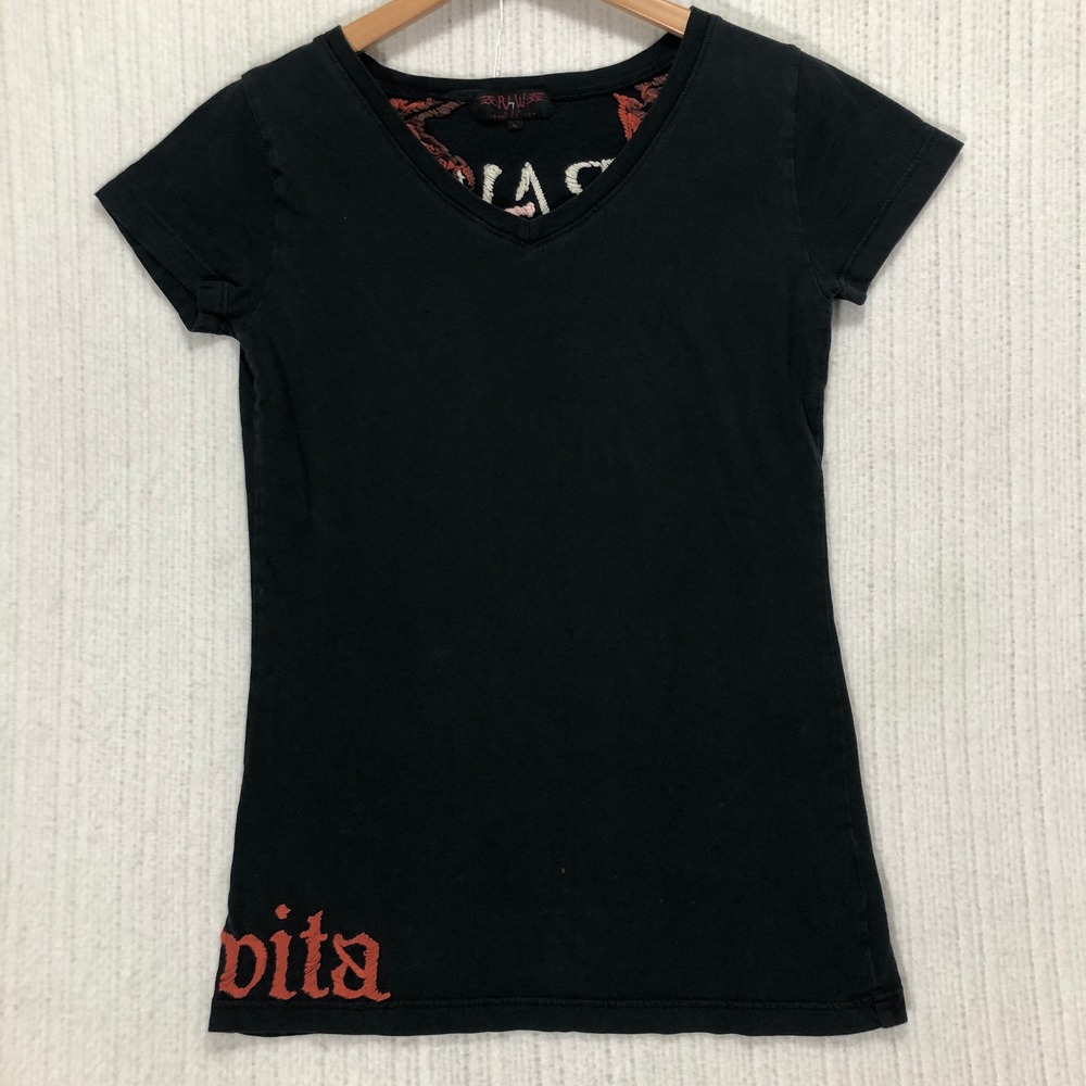 RAW USA‎ Dragon Graphic T Shirt Black V Neck Deutsche Gothic Style